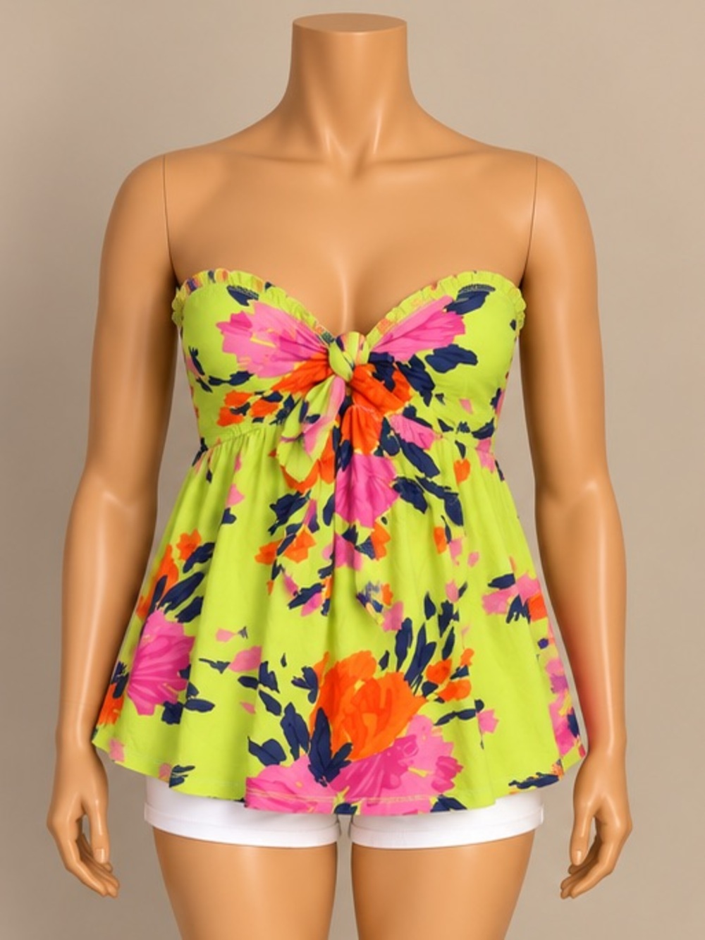 Vintage Hollister Y2K Neon Floral Strapless Babydoll Sweetheart Top XS